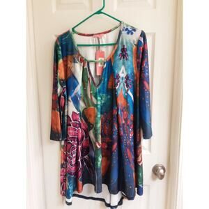 Simply Aster Blouse Women's Plus 2X Key Hole Maximalism Floral Lagenlook NWT